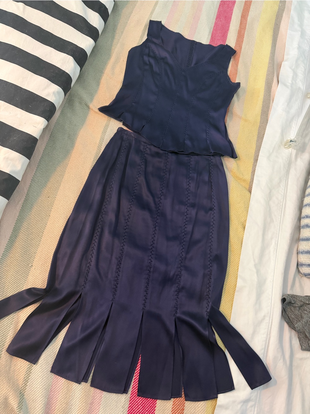 Vintage Doncaster Navy Two Piece silk skirt set